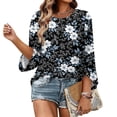 thumbnail image 5 of Womens Floral Print Tops Casual 3/4 Sleeve Tunic Shirts Loose Fit Crew Neck Blouses Lightweight Spring Summer Tops, 5 of 7