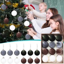 Steadline Christmas Tree Decorations 12 Pieces Velvet Ornaments - Luxurious Gold Thread Flocked Balls - Elegant Holiday Home Decor - Festive Party Decorative Accents - Soft Plush Material