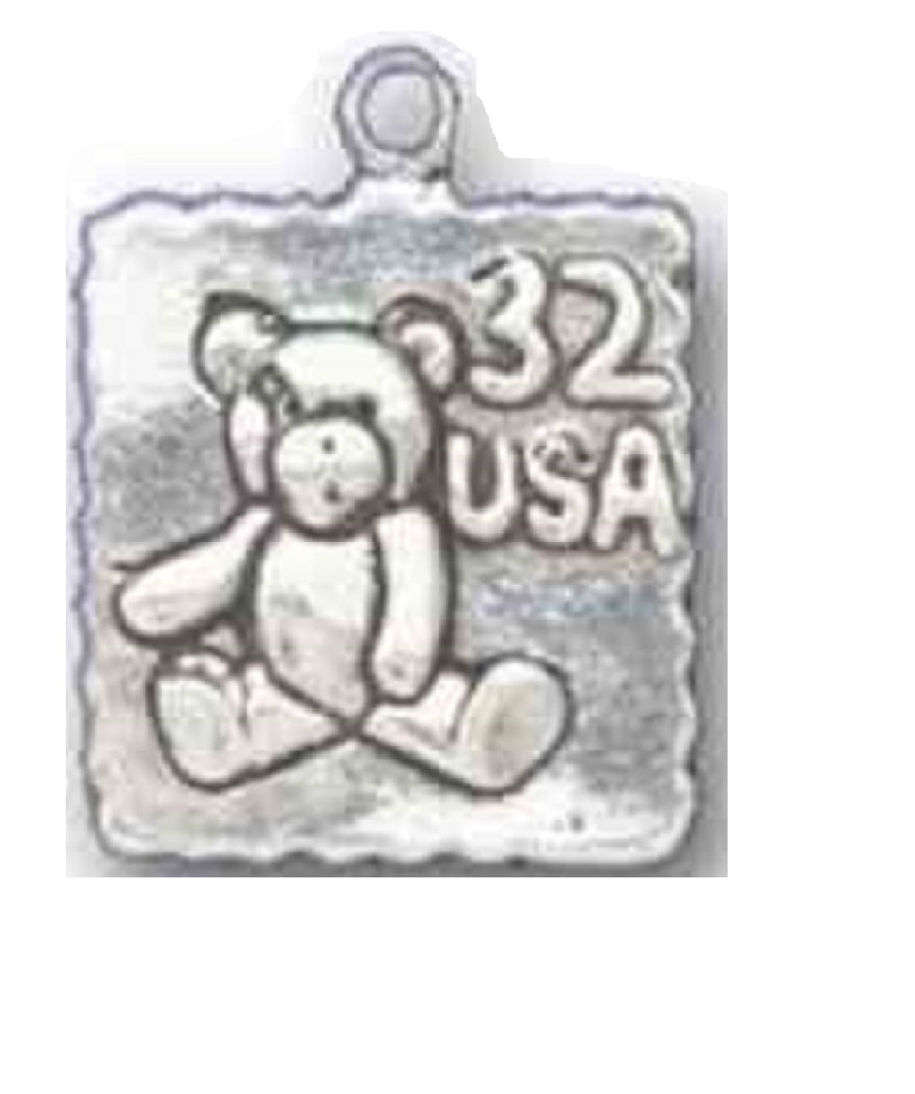 Sterling Silver Girls .8mm Box Chain 3D Seated Teddy Bear Bow Tie Pendant Necklace