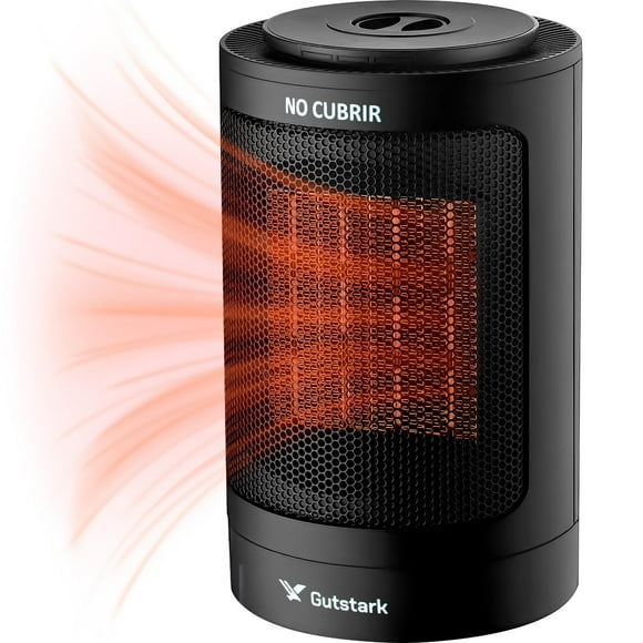 GUTSTARK Mini Calefactor Ventilador Electrico 2 en 1 para Hogar Calentador Portatil para Casa 1500 W 2 Potencias Temperatura de 100° C a 120° C con 6 Modos de Oscilacion Calentamiento en 1 Segundo