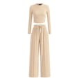 thumbnail image 1 of Conjunto de Dos Piezas para Mujer PRETTYGARDEN Top Corto y Pantalones de Pierna Ancha Beige XXL, 1 of 8