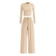 thumbnail image 1 of Conjunto de 2 Piezas para Mujer PRETTYGARDEN Top Corto de Manga Larga y Pantalones Beige Talla S, 1 of 8