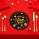 thumbnail image 5 of Decoración del hogar, decoración de habitaciones, decoración de paredes, vajilla desechable para fiesta de Año Nuevo en negro y dorado, platos de papel de 18 y 23 cm, vasos de papel, pañuelos, juego d, 5 of 5