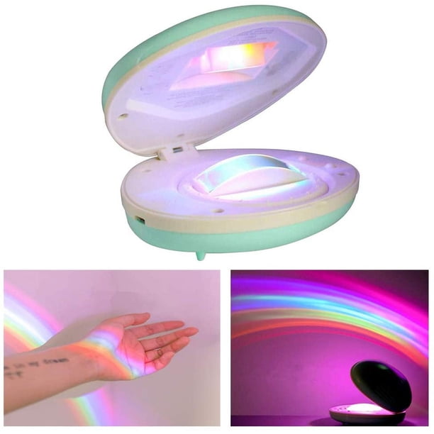 Lámpara de proyección LED con forma de concha de arcoíris, luz nocturna de neón colorida con carga USB para decoración de dormitorio, cumpleaños, San Valentín, regalo para niños (azul)