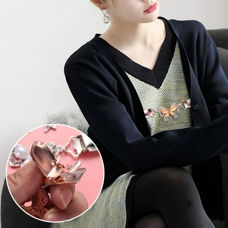 

3pcs Sweater Chain Creative Crystal Bowknot Sweater Clips Cardigan Clip for Dress Clothes (White Black and Rose Gold)