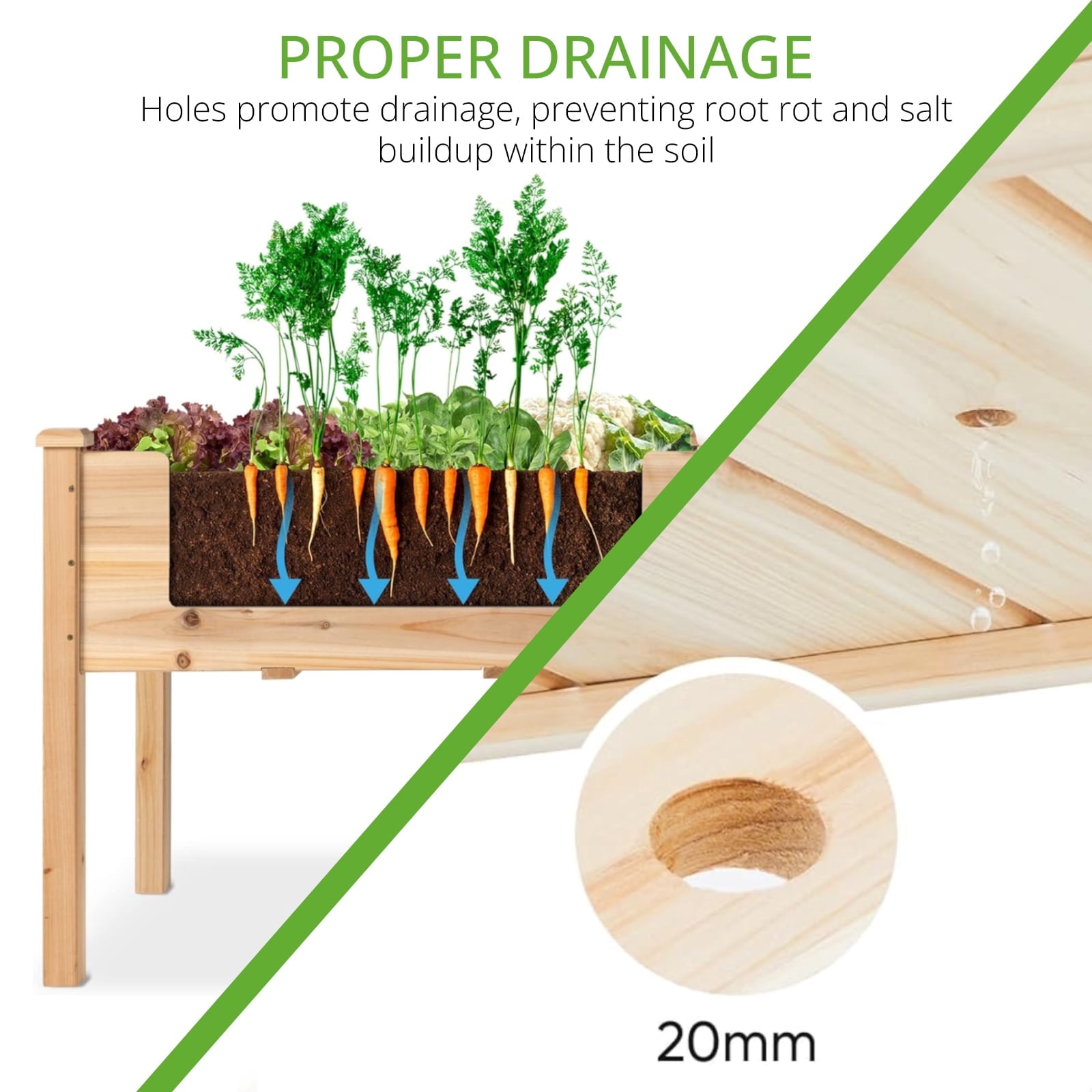 Blorly Wooden Raised Beds for Garden, Elevated Planter Box for Vegetable/Flower/Herb, Raised Growing Bed with Drainage Holes for Patio, Backyard, Garden, Natural Wood, 48"x24"