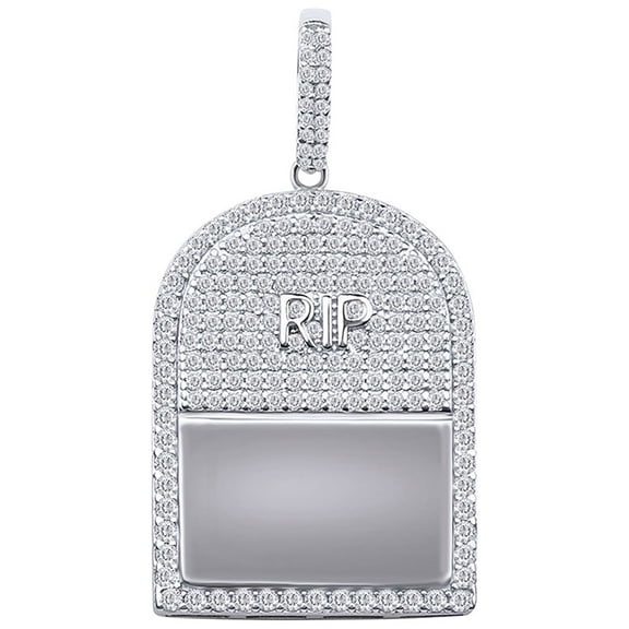 AFFY 2 Cttw Round White Natural Diamond Iced Out Hip Hop Jewelry RIP Tombstone Pendant In Sterling Silver