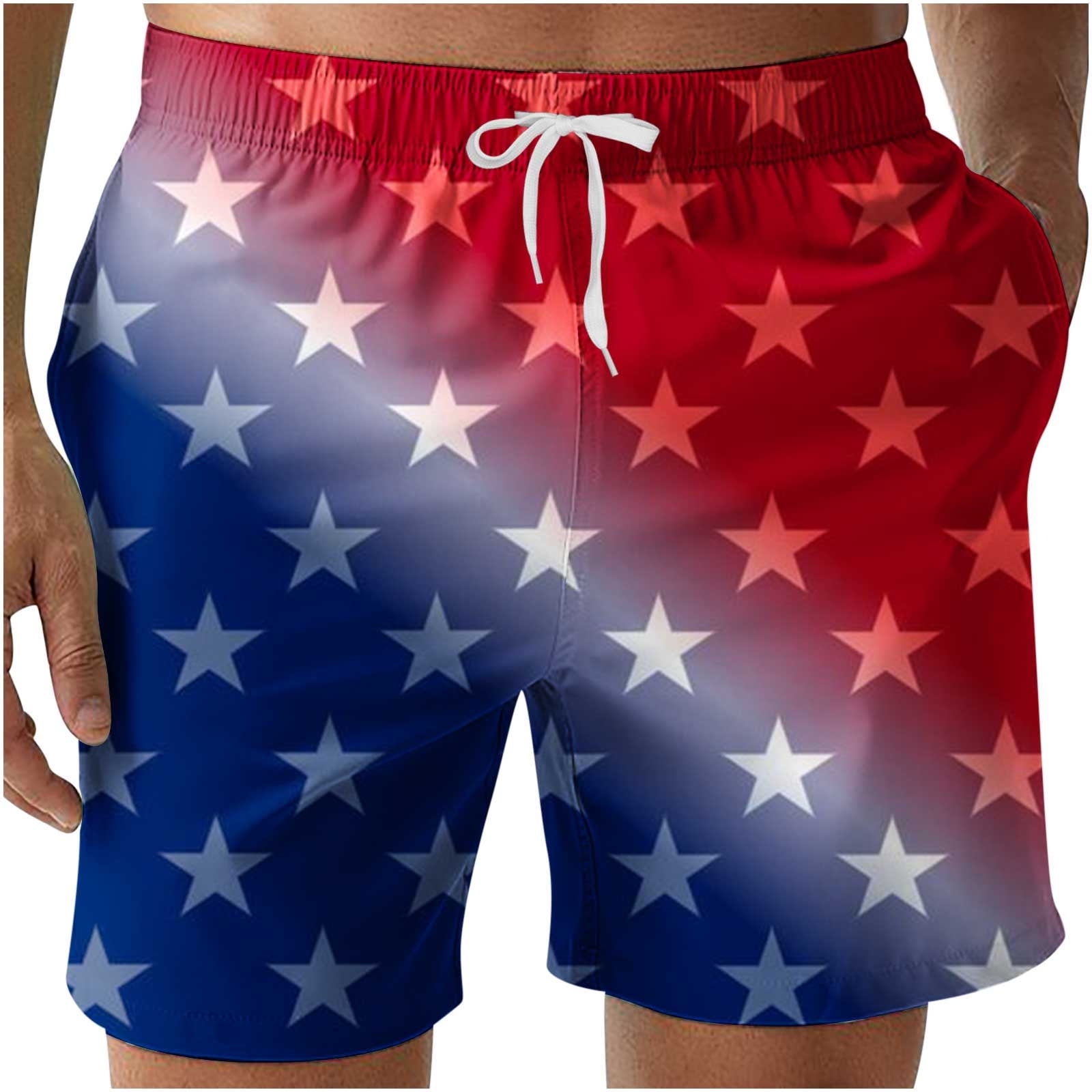 American Flag Shorts Men 7 Inch,2023 Summer Mens Swim Trunks