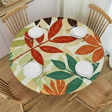 

BANET Deluxe Elastic Edged Fitted Round Table Cover - Botanical Pattern - Oblong/Oval - Fits Round Tables 31 -35