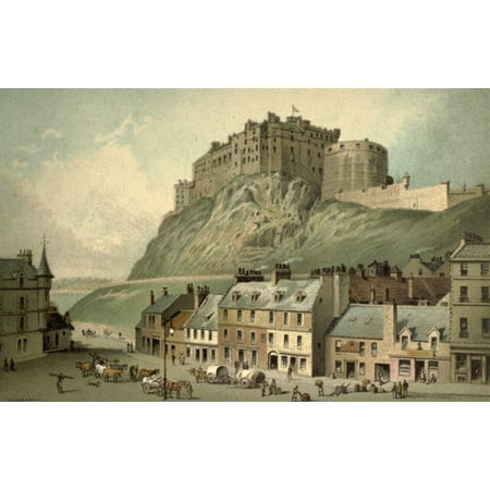 T Nelson & Sons Souvenir of Scotland 1897 Castle from the Grassmarket Edinburgh Stretched Canvas - T Nelson & Sons (18 x