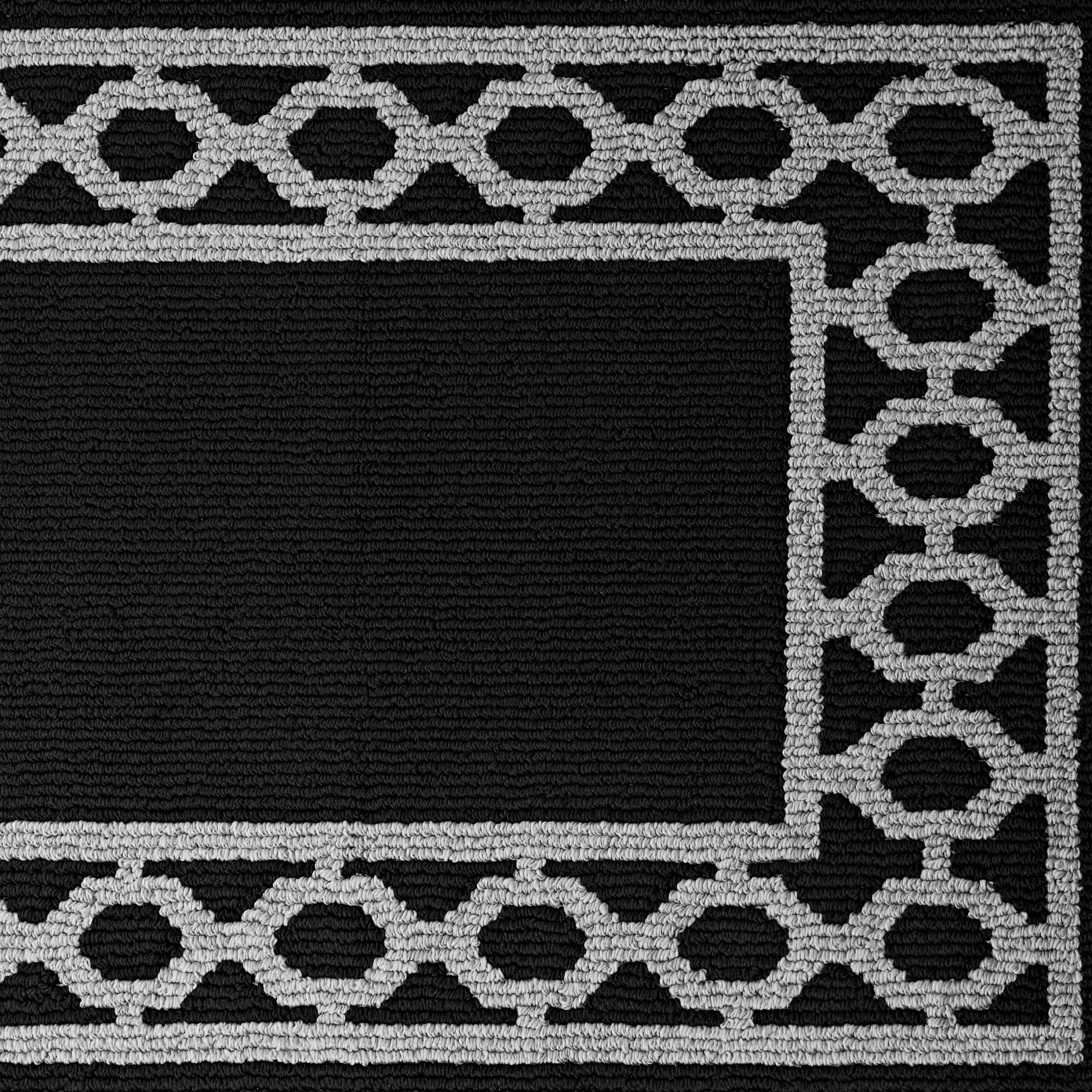 Washable Skid-Resistant Runner Rug, Trellis Border , Black and Twisted Grey , 30 " x 120"