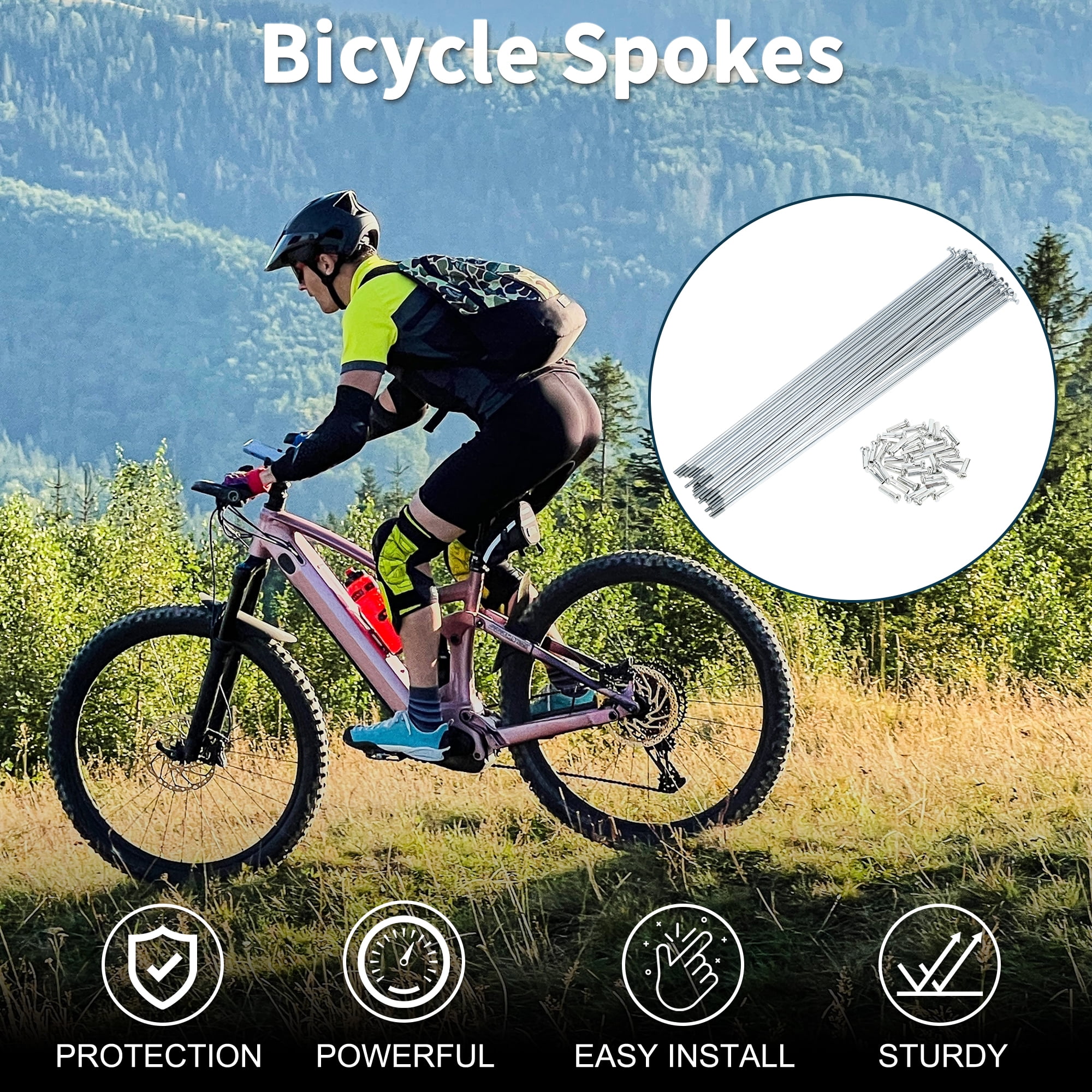 Unique Bargains 36Pcs 14G Carbon Steel Galvanized Bicycle Spokes with Nipples Silver 9.33"