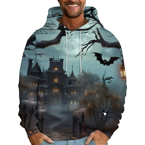 VBTAPA Novelty Graphic Hoodies for Men Halloween 3D Printed Hooded Sweatshirt Oversized Drawstring Pullover Hoodie Holiday Party Sweatshirts with Kangaroo Pocket Multicolor#1 XL