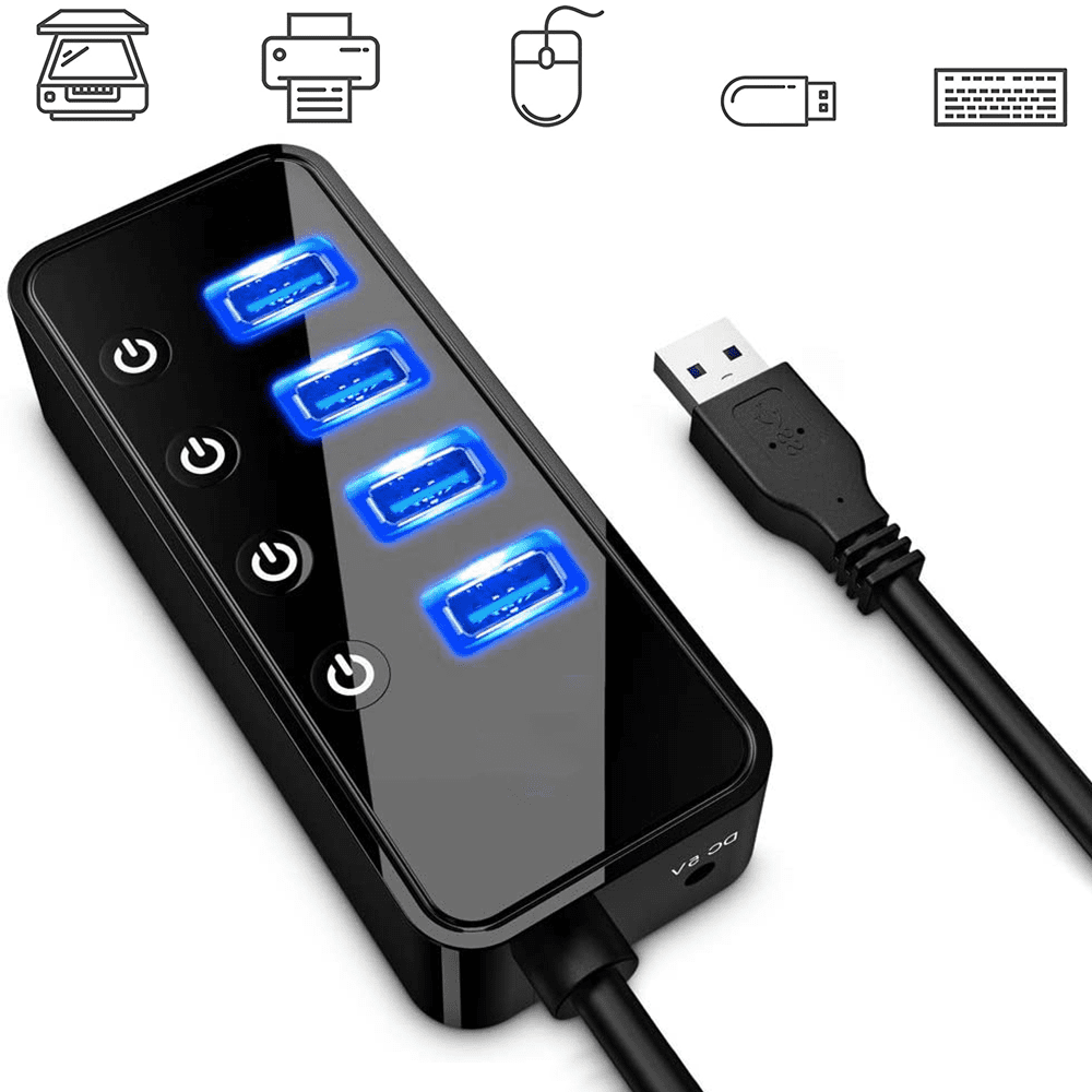 4 Usb 3 0 Ports Hub With1 Intelligent Charging Port Elegant Design And Robust Housing Single Switch On Off And Led Display Walmart Com Walmart Com