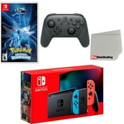 Nintendo Switch Console Neon Red & Blue with Extra Wireless Controller, Pokemon Brilliant Diamond and Screen Cleaning Cloth