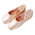thumbnail image 2 of Women's Ballet Pointe Satin Technical Dance Pink Ballet Flats with Pre-Sewn Ribbons , 35, 2 of 8