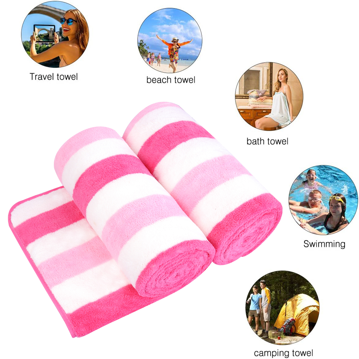 NC 2 Piece Printed Super Soft, Absorbent, Lint Free, Fade Resistant Microfiber Bath Towels, Pink