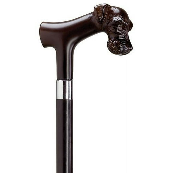 Walking Cane Schnauzer Head Derby Handle Black Maple Cane With Brown Handle