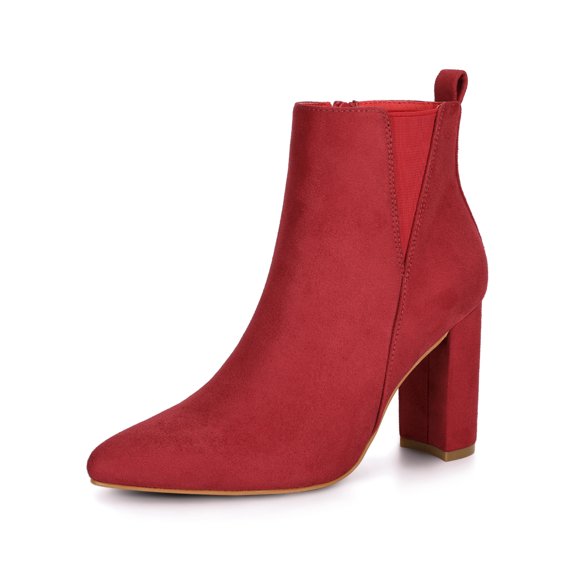 BLISSFUL STEP Women's Zipper Block Heels Ankle Boots Red 9