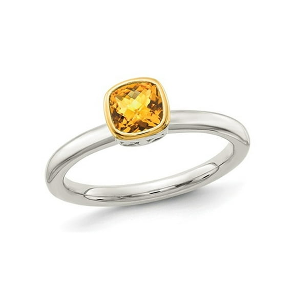 3/5 Carat (Ctw) Citrine Ring in Sterling Silver with 14K Yellow Gold Acent for Women