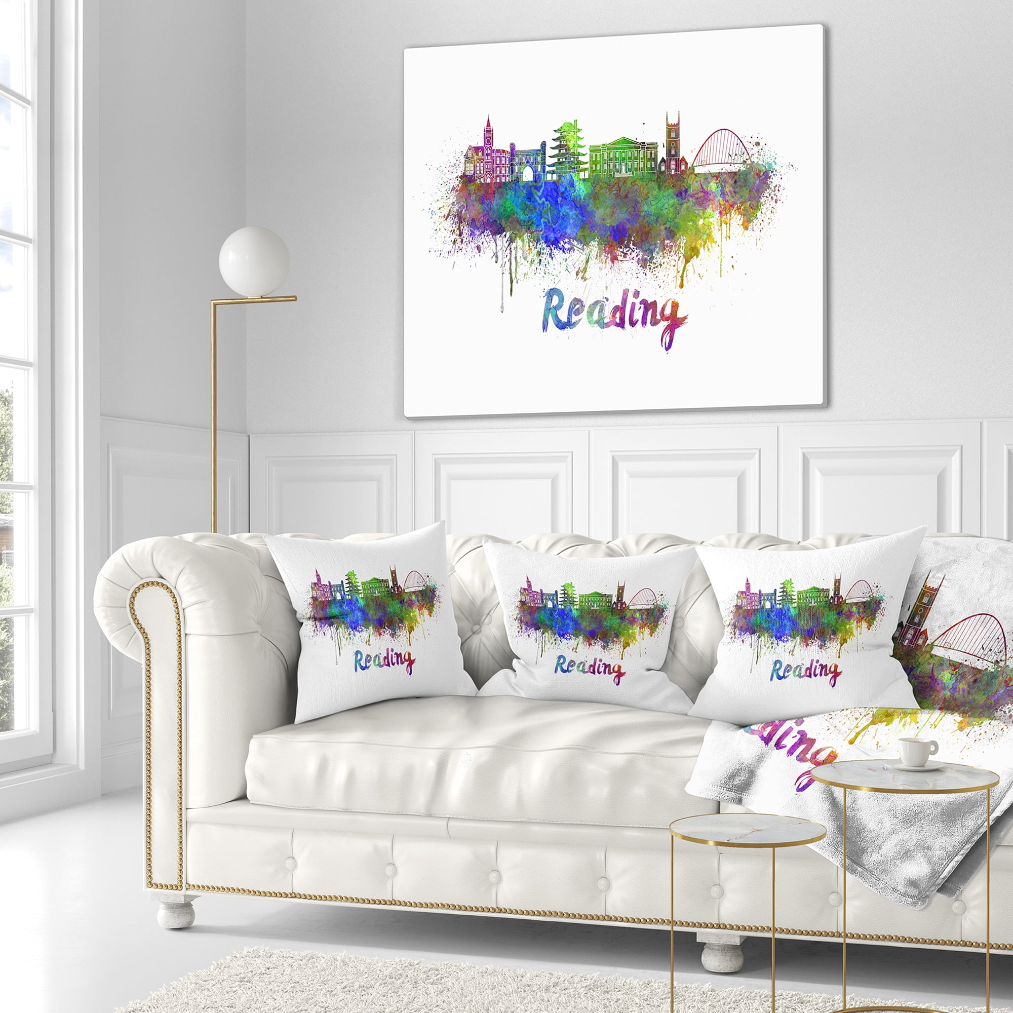 Designart Reading Skyline - Cityscape Throw Pillow - 16x16