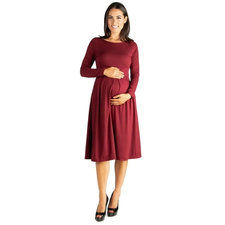 

24seven Comfort Apparel Long Sleeve Fit and Flare Maternity Midi Dress