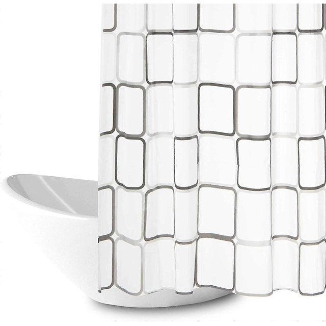 Shower Curtain, Mildew Proof Waterproof 180x200cm Washable Antibacterial Polyester Fabric Bath Curtain, White Transparent Shower Curtain (checkered)