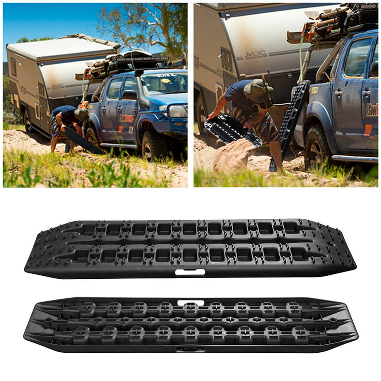 Yescom 2 Pack Recovery Traction Boards Track Off-road Mud Sand Grass Tire  Ladder Mats Black with Bag 