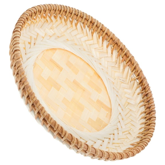 WHAMVOX Woven Serving Basket Wooden Bread Round Fruit Snack Pastry Food Tray for Kitchen Restaurant Countertop Home Decor