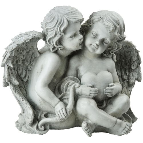 16.25" Sitting Cherub Angels Holding a Heart and Bow Outdoor Garden Statue by Northlight