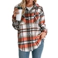 thumbnail image 1 of FOCUSNORM Women Juniors Shacket Plaid Printed Pattern Coat, Button-down Collared Jacket, 1 of 9