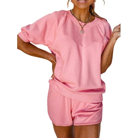 

Voguele Women Sleepwear Solid Color Loungwear Tops And Shorts Nightwear Summer Pjs 2 Piece Outfits Pajamas Pink M