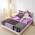 thumbnail image 3 of Castle Fairy Vintage Gothic Patchwork King Sheets 4pcs,Floral Skull Raven Heart Skeleton Bedding,Purple Black,1 Fitted Sheet,1 Flat Sheet and 2 Pillowcases, 3 of 6