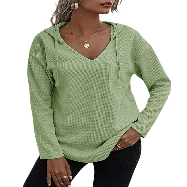 Relaxed Fit Women‘s Waffle Sweatshirts in Solid Color