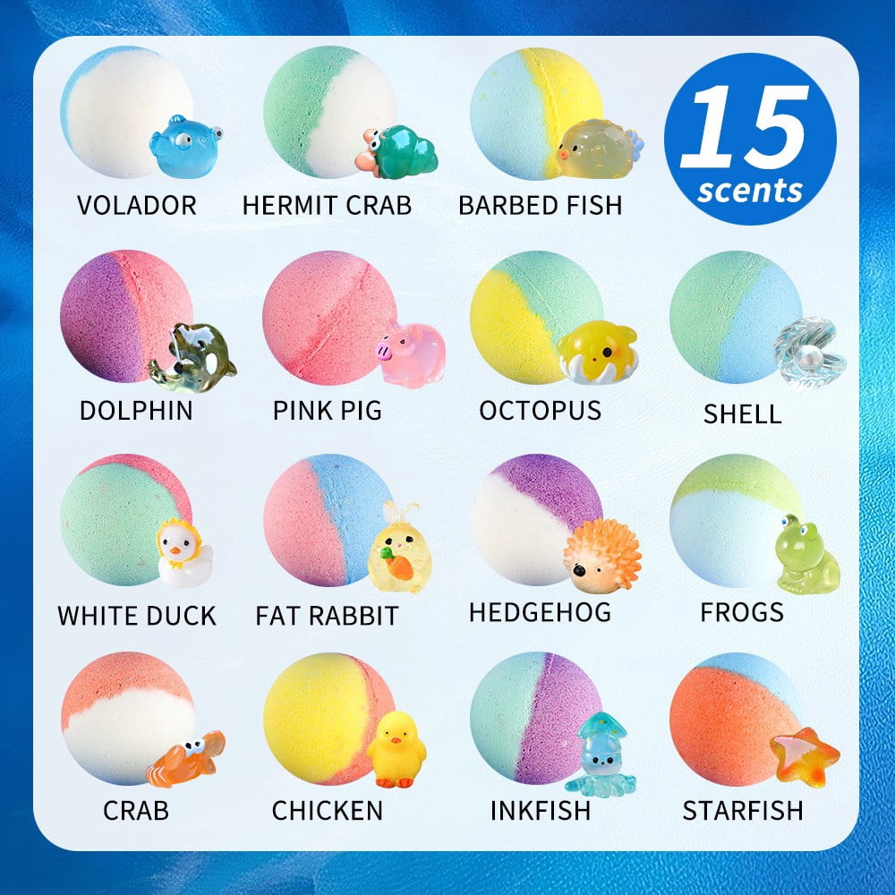 Uxgjfwu Natural Organic Kids Bath Bombs Set, Bath Fizzies with Fun Bath Toys, Gentle Skin Friendly Formula, Perfect Birthday Presents for Bath Time Fun