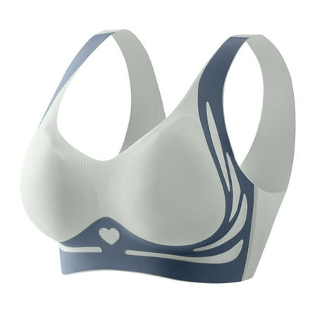 Gnurob Womens Sports Bras Plus Size Seamless Brassiere Wirefree Push Up Bralette Comfort Breathable Bralettes Full Support Yoga Bra Everyday Sport Wear Clearance Saving Blue Medium