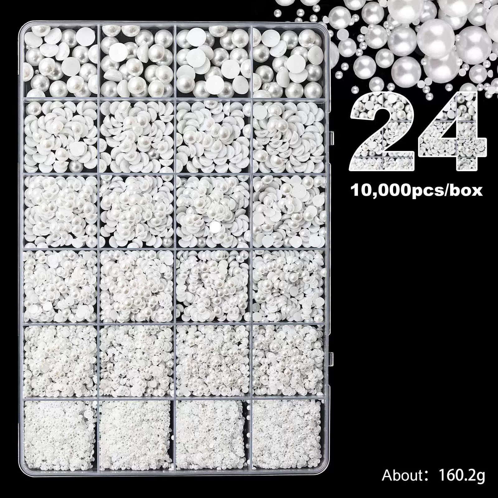 Flat Back Pearl Gemstones Handmade White Half Pearl Beads Assorted Sizes with Jewelry Glue Tweezers Pen for Diy Craft Shoe Graduation Cap Decoration