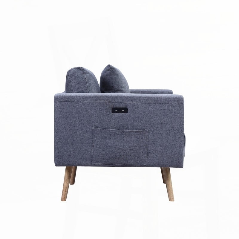 Modern Gray Linen Loveseat with USB & Pockets for Living Room (75"x30"x30"H)