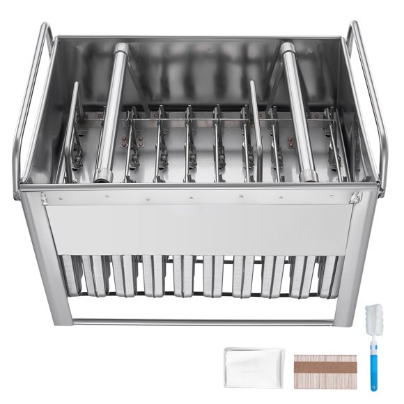 KFFKFF Moules à Sucettes Glacées Professionnels, Moules Circulaires pour Sucettes Glacées de 40 Unités avec Deux Fentes, Fabriqués en Acier Inoxydable pour la Création de Sucettes Glacées, Comprend Support de Moule plus 50 Bâtonnets de Sucettes Glacées et Sacs