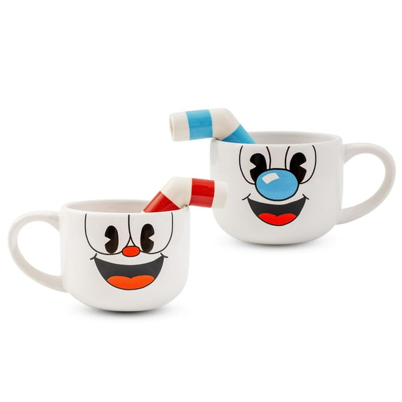 Cuphead & Mugman 24oz Ceramic Mug and Straw | Set of 2