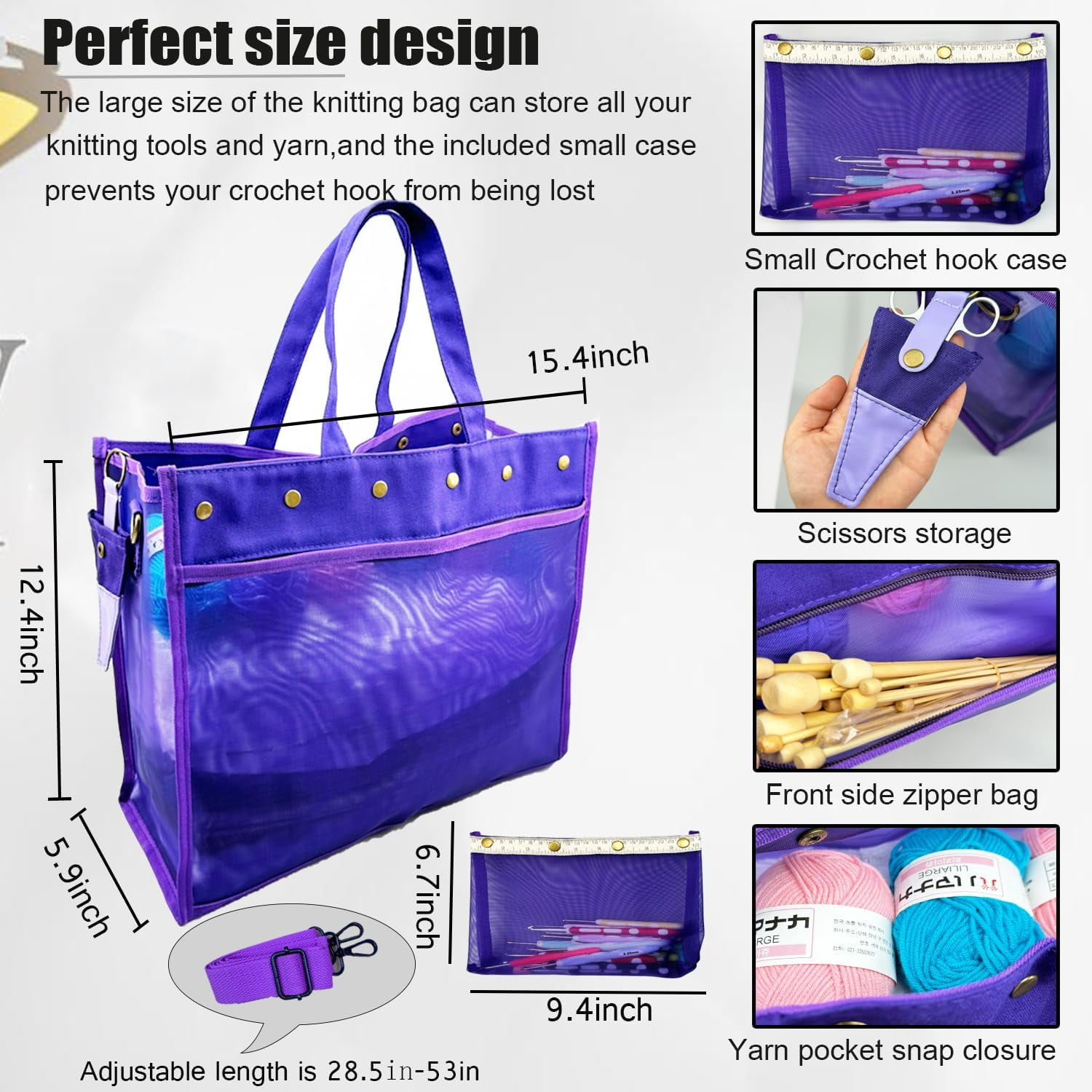 ABCISI Knitting Bag Large Yarn Storage Organizer, Crochet Bags and Totes, Yarn Bags for Crocheting, Crochet Storage Bags for Crochet Hooks Knitting Needles, Knit Bags for Crochet Lovers (Purple)