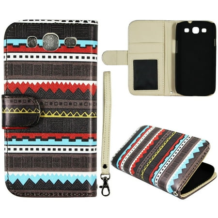 Samsung Galaxy S3 Iii I9300 Black Tribal Wallet Folio Case for Samsung Galaxy S3 III i9300 Fashion Flip PU Leather Cover Card Slots & Stand ()