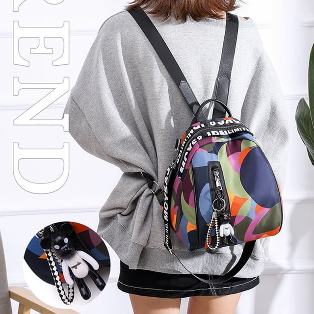 Mochila para mujer, mochila Oxford de tela con colgante de oso para niñas, mochila informal para estudiantes