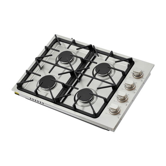 KFFKFF 30-Inch Gas Cooktop, 4-Burner Built-in Stove, 48000BTU Dual Fuel Stainless Steel Cooktop, LPG/NG Convertible with Sealed Burners for Searing, Stewing, Boiling, and Stir-Frying