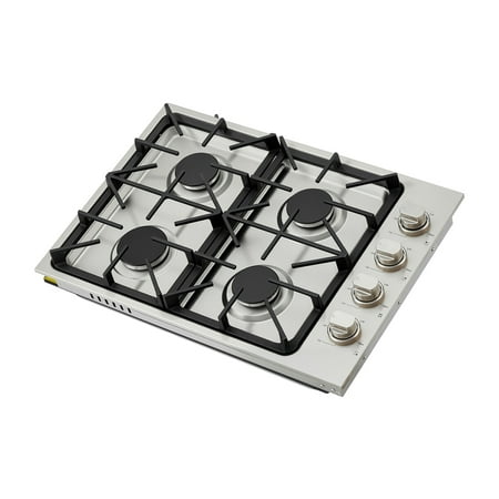 KFFKFF 30-Inch Gas Cooktop, 4-Burner Built-in Stove, 48000BTU Dual Fuel Stainless Steel Cooktop, LPG/NG Convertible with Sealed Burners for Searing, Stewing, Boiling, and Stir-Frying
