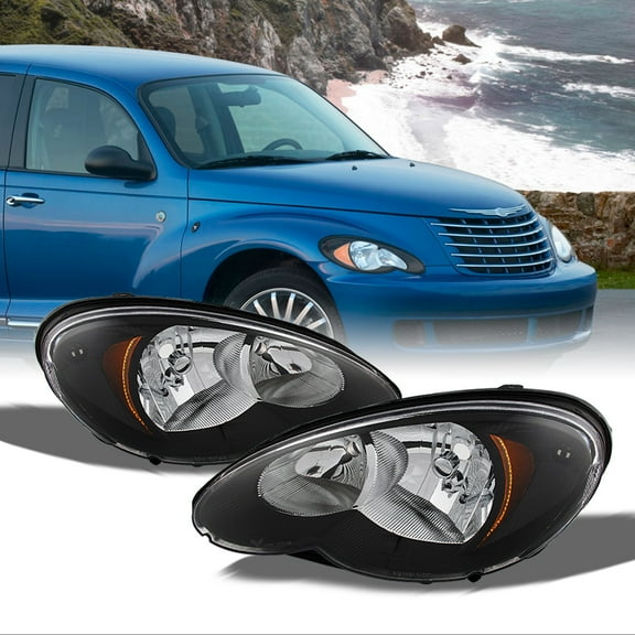 AKKON - For Chrysler PT Cruiser OE Replacement Black Bezel Headlights Driver/Passenger Head Lamps Pair New