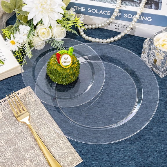 200PCS Clear Plastic Plates Disposable Plates for Party - Heavy Duty Plastic Plates - 100 10" Dinner Plates and 100 7" Salad Plates for Weddings, New Year, Christmas Parties and Events