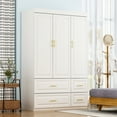 thumbnail image 6 of Oxylife Wardrobe Armoire Closet with 4 Drawers and Clothing Rod for Bedroom in White, 6 of 6