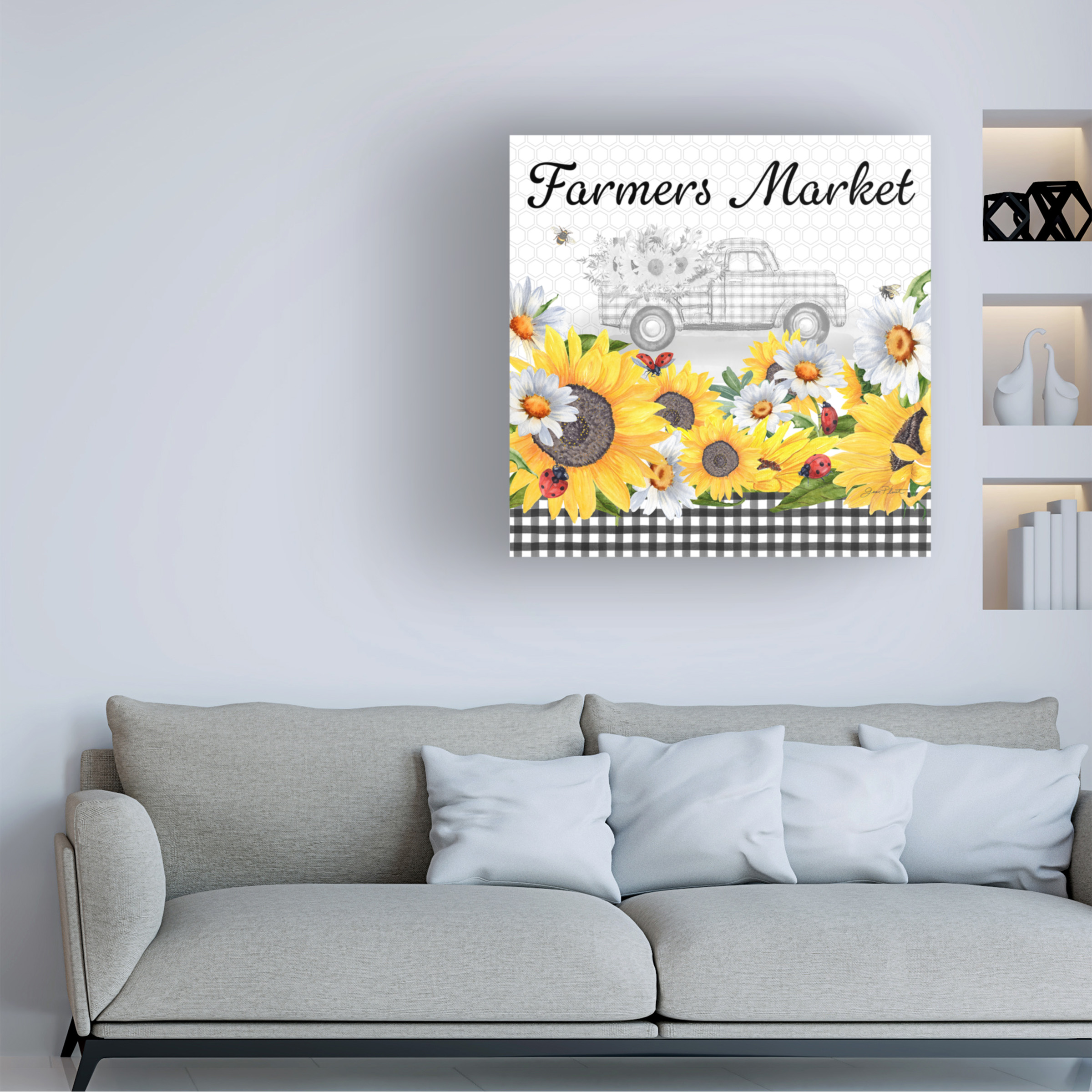 Canvas Wall Art - Jean Plout 'Sunflowers and Lady Bugs 4' Wall Art for Living Room, Bedroom, or Office DÃ©cor by Trademark Fine Art - 24 x 24 Inches