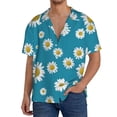thumbnail image 3 of Vsdgher Daisies Flowers Print Men's Wrinkle Free Untucked Cuban Shirt Business Casual Button Down Shirts Short Sleeve Shirt, 3 of 7